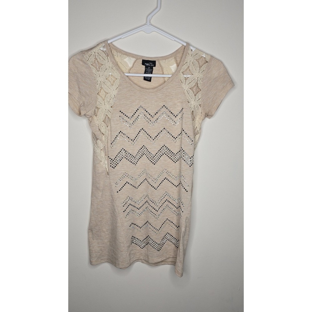 Rue 21 Short Sleeve Top Boho Glam Festival Parisian Chic Sequined Extra Small